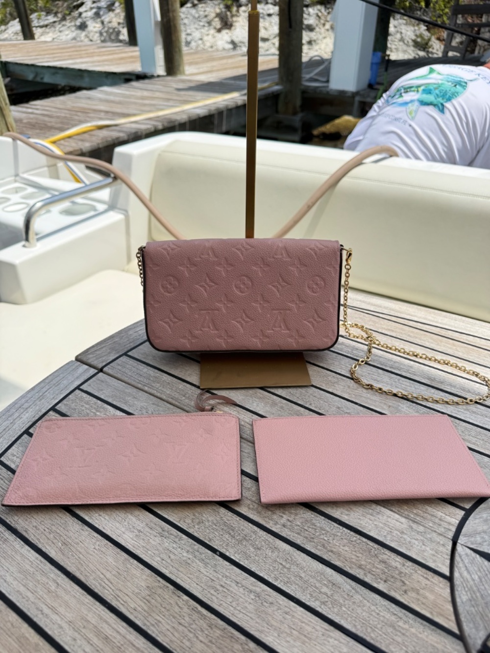 SOLD Louis Vuitton Empreinte Pochette Felicie Chain Wallet Rose Poudre Pre-Owned - Picture 9 of 10